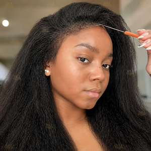 Perruques de cheveux humains lisses crépus avec baby hair bouclés <span class=keywords><strong>afro</strong></span>, Lace Front HD transparente 13x4, ligne de cheveux naturelle, bords crépus, cheveux bouclés - Product Image 1