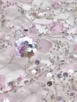 Tissu en dentelle de tulle 3D à motif floral, orné de perles et de paillettes, pour robe de mariée, de soirée ou de sirène
