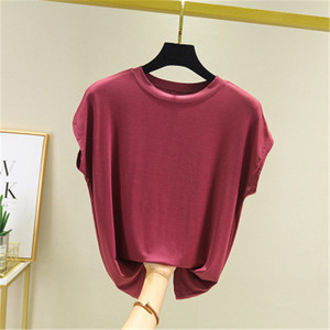 Camiseta de cuello redondo para mujer, camiseta holgada de color sólido sin mangas de estilo coreano de verano 2021 - Product Image 3