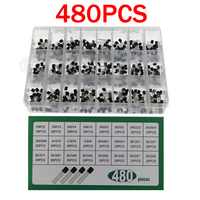 480PCS Transistors à diode TO-92 PNP NPN en silicium, 24 spécifications de haute et basse fréquence, 20 pièces chacune