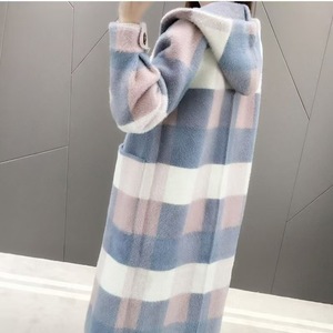 เสื้อสเวตเตอร์แคชเมียร์มีฮู้ดสำหรับผู้หญิงเสื้อคาร์ดิแกนลายบล็อกสีแฟชั่น - Product Image 4