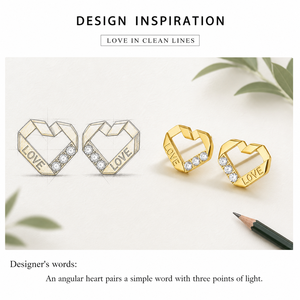 ต่างหูรูปหัวใจ LOVE สแตนเลสสตีล ชุบทอง 14K แบบสุญญากาศ ประดับเพชรเซอร์โคเนียใส รูปหัวใจเปิด - Product Image 3