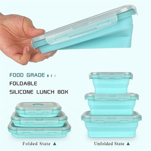 Boîte à lunch rectangulaire pliable en silicone de style américain, de haute qualité, bon marché, résistante aux micro-ondes, étanche, 4 pièces - Product Image 4