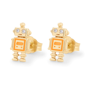 Boucles d'oreilles clous QLEESI pour enfants, forme robot, couleur émail tendance, en argent sterling S925 plaqué or 18 carats - Product Image 6