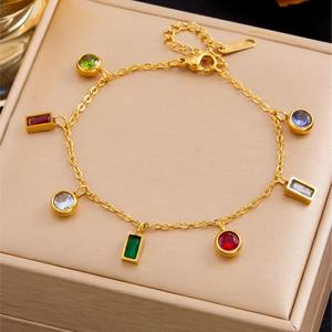 Bracelet pendentif à breloque en Zircon coloré en acier inoxydable 18 carats pour femmes à la mode Bracelet étanche sans ternissement pour femmes - Product Image 2