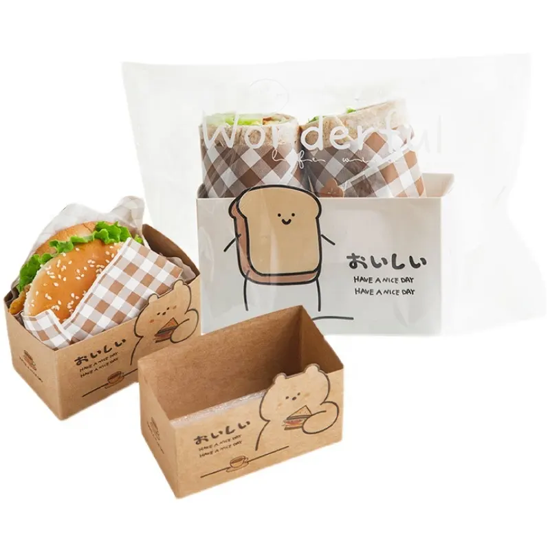 Caja de embalaje de desayuno de dibujos animados personalizada, cajas de papel de embalaje de pan tostado de sándwich de huevo reciclable, comida personalizada, 100 Uds.