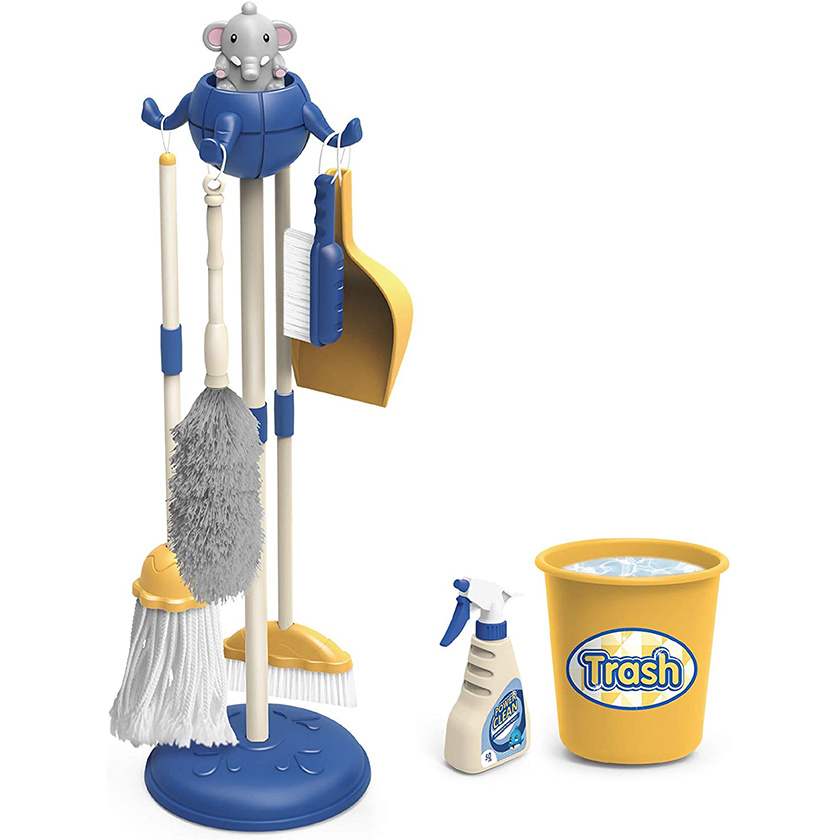 Детская игрушка для ролевых игр, набор съемных инструментов для уборки дома с синим и розовым слоном, Детская щетка для уборки и пылесборник