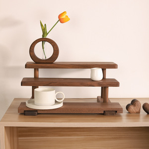 Organizador de Cosméticos de Madera de Nogal Negro, Estante de Almacenamiento de 3 Niveles, Exhibidor de Escritorio, Soporte para Maquillaje, Estante Multicapa de Madera Sólida - Product Image 1