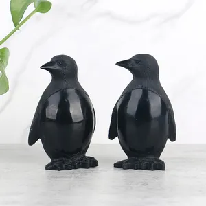 Zwarte Obsidiaan Pinguïn Mooie Kristallen Snijwerk Van Een Pinguïn Perfect Voor Pinguïnliefhebbers