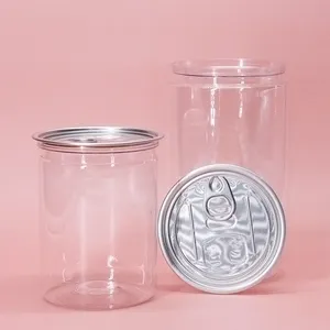 식품 학년 팝 캔 직경 80mm 300 # 알루미늄 쉬운 오픈 뚜껑과 애완 동물 투명 플라스틱 항아리