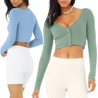 Ensemble de fitness respirant à manches longues pour femmes, musculation, vêtements de yoga, col en V, chemise et manteau à cordon de serrage