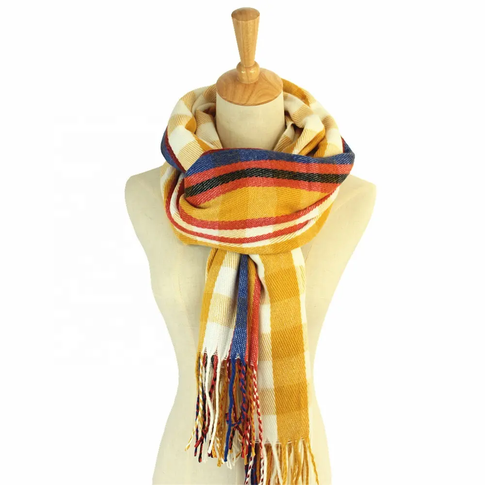Cashmere Striped Stripe Plaid Red And Yellow Blanket Scarf Wrap Shawl