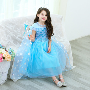 Costume de princesse pour filles MS Halloween, ensemble de déguisement cosplay, robe bleue à fleurs, jeu de rôle TV et cinéma avec cape - Product Image 2