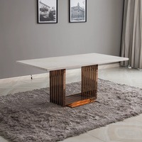 Table à manger en marbre minimaliste moderne, ensemble de chaises de salle à manger en acier inoxydable de style nordique, salon, rectangulaire, HORIZON HR-3028