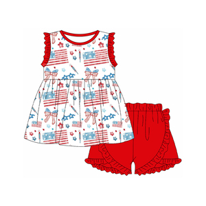 Vestido Informal Personalizado con Estampado de la Bandera de EE. UU. para el 4 de Julio, Vestido con Volantes para Niñas, Conjunto de Pantalones Cortos para Primavera y Otoño, Transpirable, de Algodón y Elastano - Product Image 2
