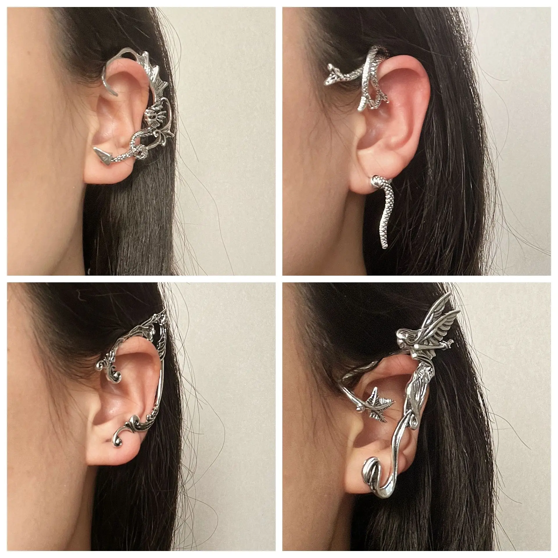 Allereya Vintage Elfo Orecchini Orecchini Cartilagine Elfo Orecchini Gatto Clip Su Orecchio Orecchini Argento Elfo Orecchio Wrap Orecchini Gioielli Per Donne E Ragazze (argento