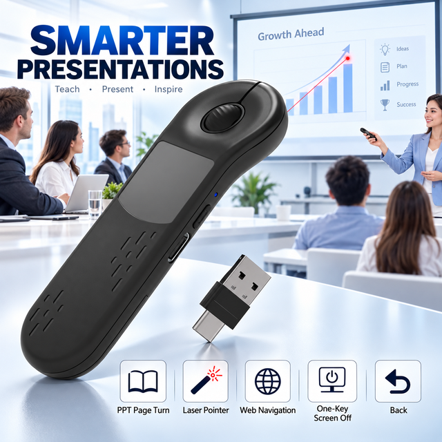 2.4G Wireless Air Mouse Presentation Clicker with Red Laser Pointer Type-C Rechargeable for Business Meeting Mac PC Laptop