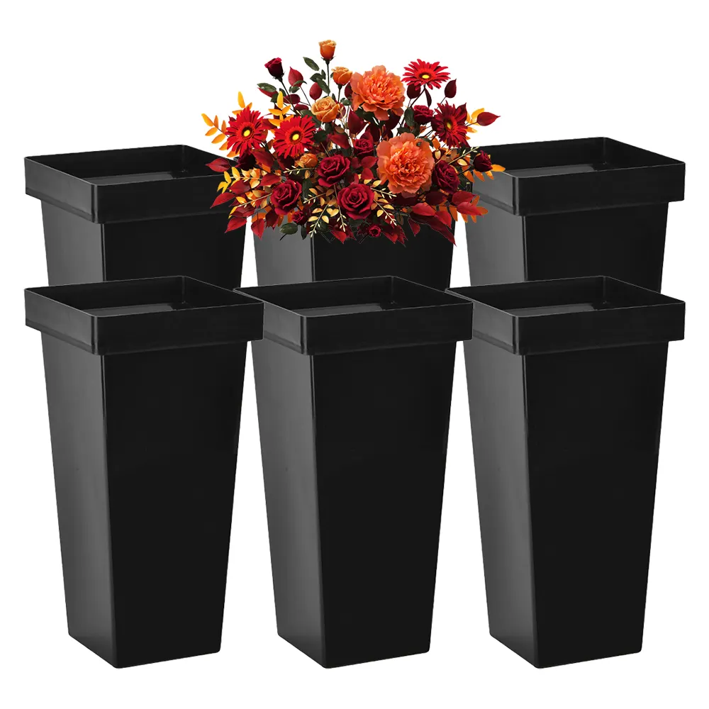Современная квадратная ваза черного или белого цвета, многоцелевая ваза для домашнего офиса, Декор, пластиковая ваза 7,67x7,67x13,38 дюймов