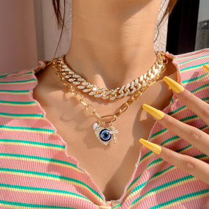 Collar de doble capa, colgante de perla y Diamante, Ojo de diablo azul, 2022 - Product Image 4