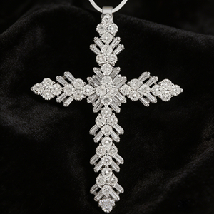 Collar Clásico de Compromiso con Colgante de Cruz y Diamante CVD Cultivado en Laboratorio, Chapado en Oro de 10K/14K/18K sobre Plata Personalizada, Cadena para Suéter, Regalo VS - Product Image 3