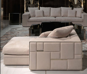 Sofá indio de alta gama, tela de cuero de franela, sala de estar moderna de lujo, borde de Metal - Product Image 4