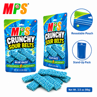 MPS Crunchy Sour Belts Candy Bulk Sour Gummy Belts Crunchy Outside Chewy Inside Candy Blue Razz Strawberry Rainbow Flavors