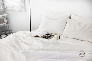 Pre-washed 100% Cotton Ivory White <b>Bedding</b> <b>Set</b> Of 4 pcs Soft, Breathable, Faux Linen Surface Material Size Customized - Product Image 4