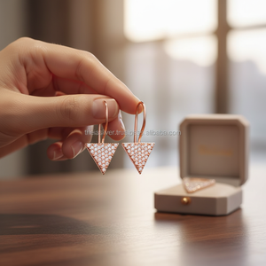 Rose Gold Plated for Women Delicate <b>Triangle</b> Earrings Turkish Wholesale 925 Sterling Silver Jewelry - Product Image 3