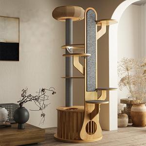 Современный деревянный 4-уровневый кошачий дерево-башня с геометрическим узором, площадка для прыжков, высота 190 см, защита от царапин, в картонной упаковке - Product Image 4