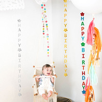 Décorations de fête d'anniversaire style Ins : Guirlande murale et rideaux de porte avec lettres anglaises et drapeaux pour fond de fête