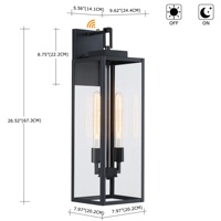 Lampu Dinding Luar Ruangan 26 inci dari Senja hingga Fajar, Warna Hitam, Modern, Lampu Teras, Lampu Dinding Eksterior 2 Lampu dengan Kap Lampu Kaca Transparan, Tahan Air