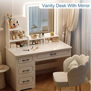 White Makeup Vanity <b>Desk</b> <b>with</b> LED Mirror <b>Storage</b> <b>Drawers</b> Beauty Table Dressing Table for Bedroom - Product Image 4