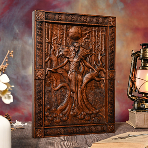 Panneau en <span class=keywords><strong>bois</strong></span> sculpté <span class=keywords><strong>Mara</strong></span> Goddess, Plaque murale avec figure féminine Forêt sous la lune, Bordure en nœuds, Décoration gothique en <span class=keywords><strong>bois</strong></span> sculpté pour la maison - Product Image 3