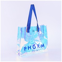 Sac fourre-tout cosmétique pour femme en PVC brillant holographique résistant à l'eau, brodé, à ouverture à ressort, pressé à chaud haute fréquence