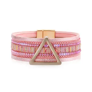 High Quality Ethnic Style Multilayer Minimalist Geometry Accessories Leather Handmade Bracelet for Women Gift