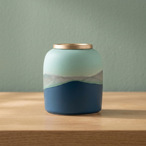 Modern Ceramic Pet <b>Urn</b> with Blue and Mint Gradient Design for <b>Cat</b> and Dog Ashes Storage - Product Image 2