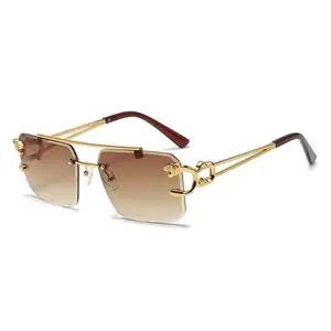 Lmamba最新豹头光学框架时尚设计师金属眼镜男女通用无框UV400定制标志奢华
