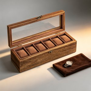 Boîte à montres vintage en bois avec couvercle en verre transparent, 6 emplacements, coussin en velours, étui de rangement pour montres, boîte de présentation pour montres-bracelets pour hommes, boîte cadeau - Product Image 3