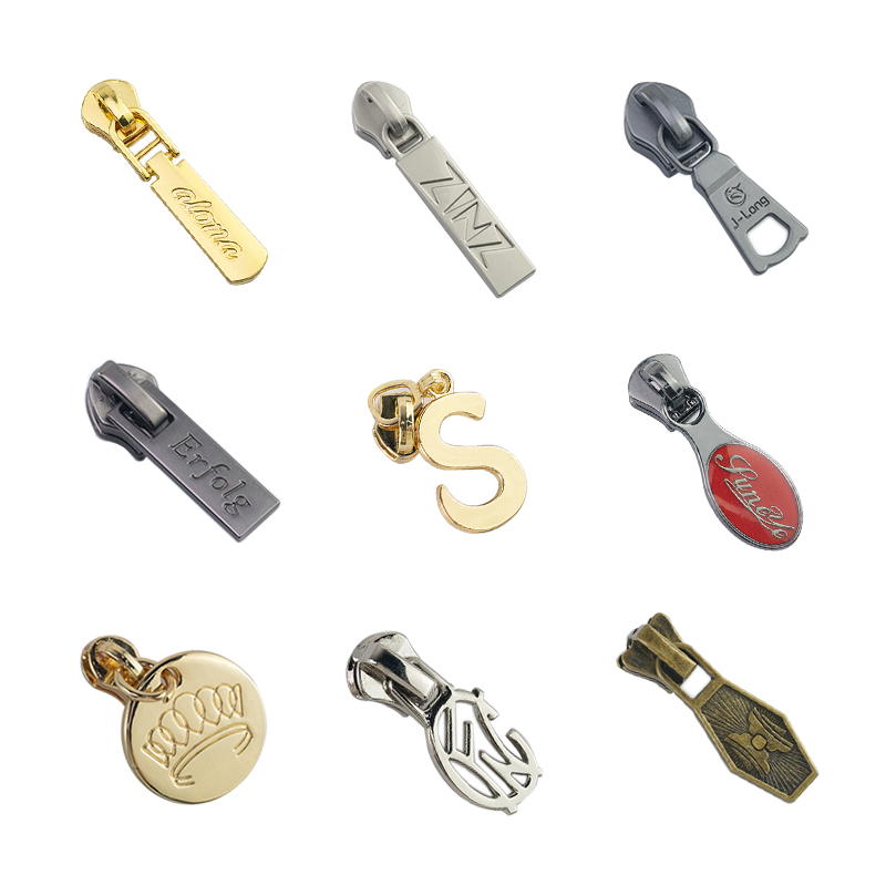 Custom OEM Metal Zipper Pull Slider Logotipo Personalizado Marca Logo Bag Zipper Extrator De Zíper De Metal Personalizado Pull