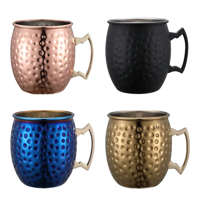 Moscow Mule Cangkir Minum Bir Berukiran, Mug Baja Tahan Karat Lapis Tembaga Sublimasi Mug Tembaga