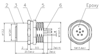 Conector Hembra M12 para Montaje en Panel, 6 Pines, Codificación A, Conector de Panel PCB, IP67 Impermeable