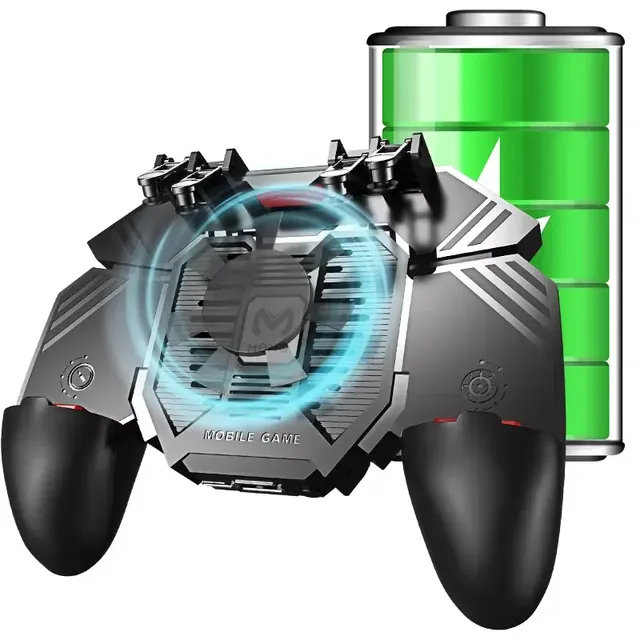 AK77 Cooling Fan Game Controller Gamepad for PUBG Six Finger Trigger Shooting Joystick Gamepad for Mobile Phone