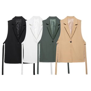 Veste de costume <span class=keywords><strong>sans</strong></span> manches à col mandarin en polyester/polyester pour femmes, vente en gros transfrontalière européenne et américaine, design séparé, 120 - Product Image 1