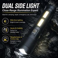 Lampe torche tactique rechargeable en aluminium haute puissance avec zoom, portée 1000m, fonction power bank et lampe latérale COB pour situations d'urgence