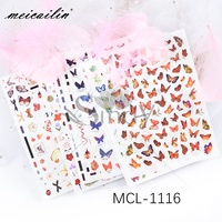 Autocollants pour ongles en aquarelle, motifs papillons, fleurs et lettres, multi-styles, autocollants adhésifs pour ongles, pour salon de manucure, ongles à presser