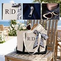 Sac fourre-tout en toile brodé personnalisé, initiales personnalisées, grand sac à bandoulière avec bordure contrastée et fermeture éclair, cadeau pour demoiselle d'honneur