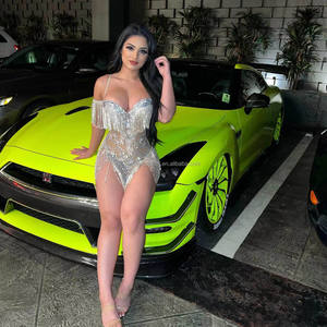 Body de Diamantes, Lencería de Malla Transparente con Escote Bajo, Vestido de Lentejuelas con Borlas para Carnaval - Product Image 5