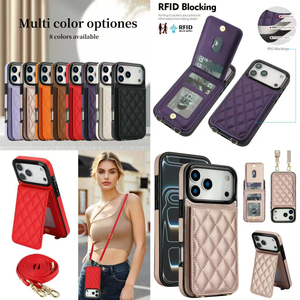 Funda de Cuero de Lujo para <span class=keywords><strong>iPhone</strong></span> 17 Pro Max con Correa de Muñeca y Correa Cruzada, Cartera RFID, Funda para Teléfono Móvil para <span class=keywords><strong>iPhone</strong></span> 16 17 - Product Image 1