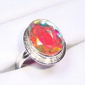 Bague Statement en Argent Sterling 925 avec Topaze Mystique, Coupe Ovale, Bijou Fait Main en Pierre Précieuse, Vente en Gros, Bague Cocktail Tendance pour Femme - Product Image 1