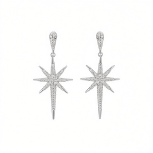 Orecchini pendenti a forma di stella in oro bianco per donna, gioielli alla moda per feste, con micro inserti di strass in cristallo E479 - Product Image 1